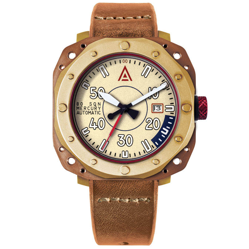 WT author cream pilots wrist watch with genuine leather straps and air force inspired face